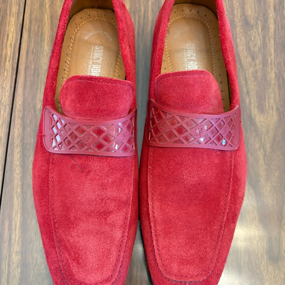 Stacy Adams Red Slip-On Loafers with Quilted Detail